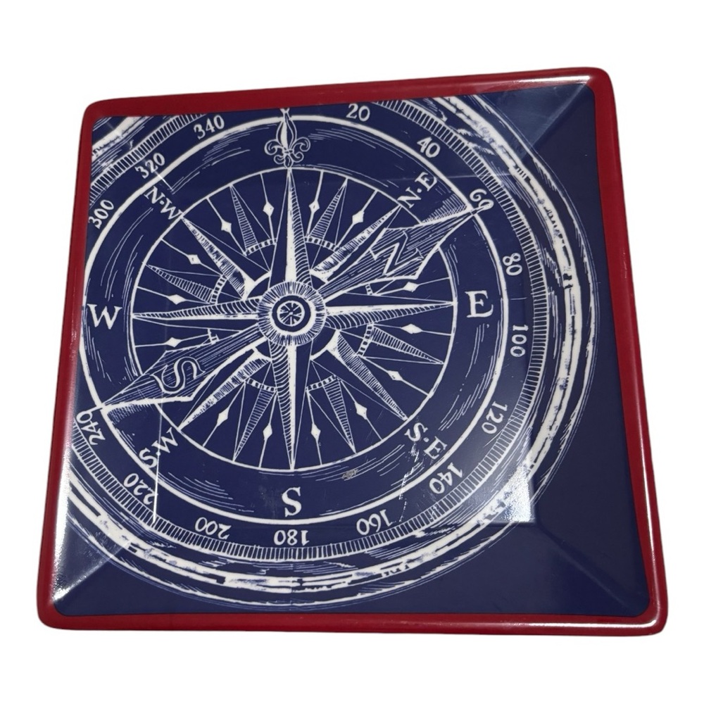 Cynthia Rowley Square Compass Melamine Tray Plate 8" Blue/Red/White